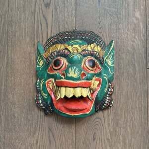 Vintage Hand-Carved Balinese Wood Mask, Barong Spirit Folk Art